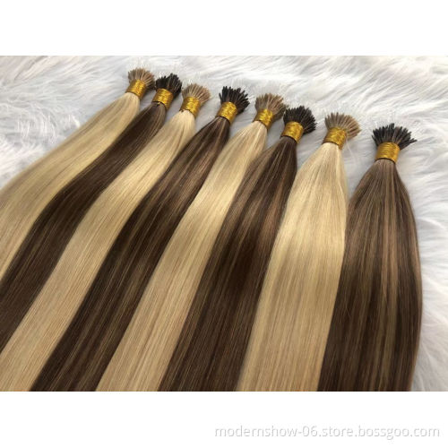 Hot selling remy virgin human double drawn silky  straight tape in  i tip hair extension